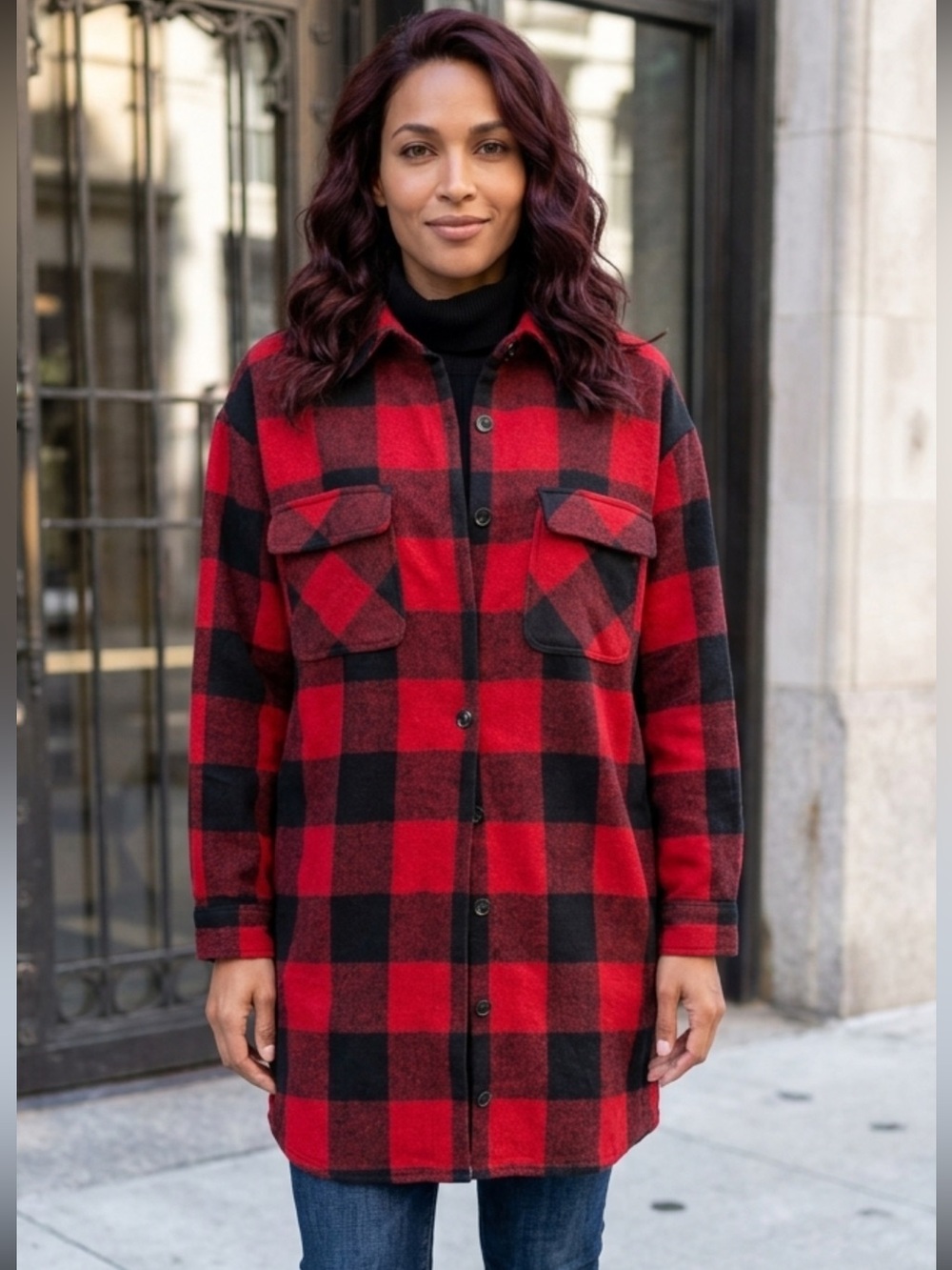 Red & Black Buffalo Plaid Shacket Large NWT Great For Fall Weather